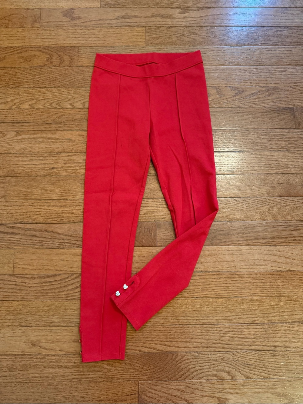 Janie and Jack Red Ponte Heart Button Leggings